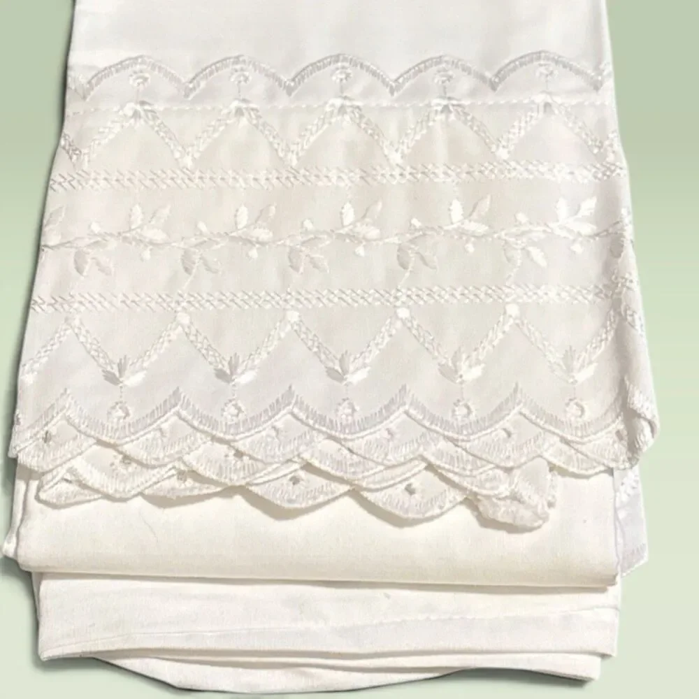 Vintage Home Collection Felicity Embroidered Hem King Pillowcases 230 TC White